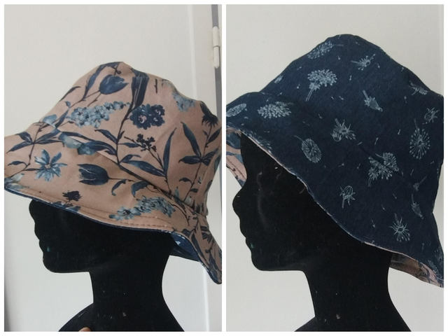 Bob réversible jeans bleu fleurs 