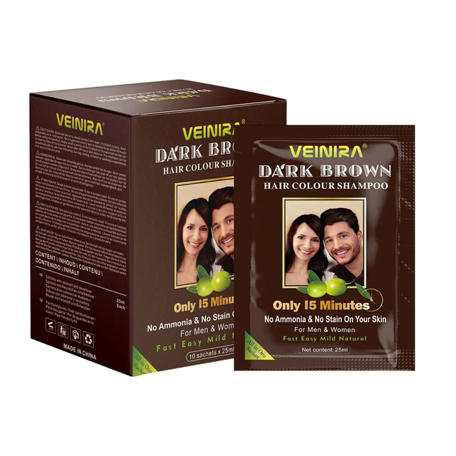VEINIRA: Herbal Quick Hair Colour Shampoo, Instant Dye for Men And Woman. Just Natural Ingredients, No Ammonia, No Stain On Skin. Fast &amp; Easy Sachet