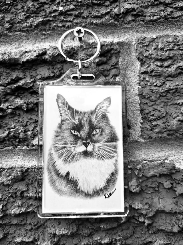 Black and White Cat Keyring 