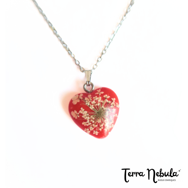 Collier Cœur fleuri Rouge | CO009 | Ombelles