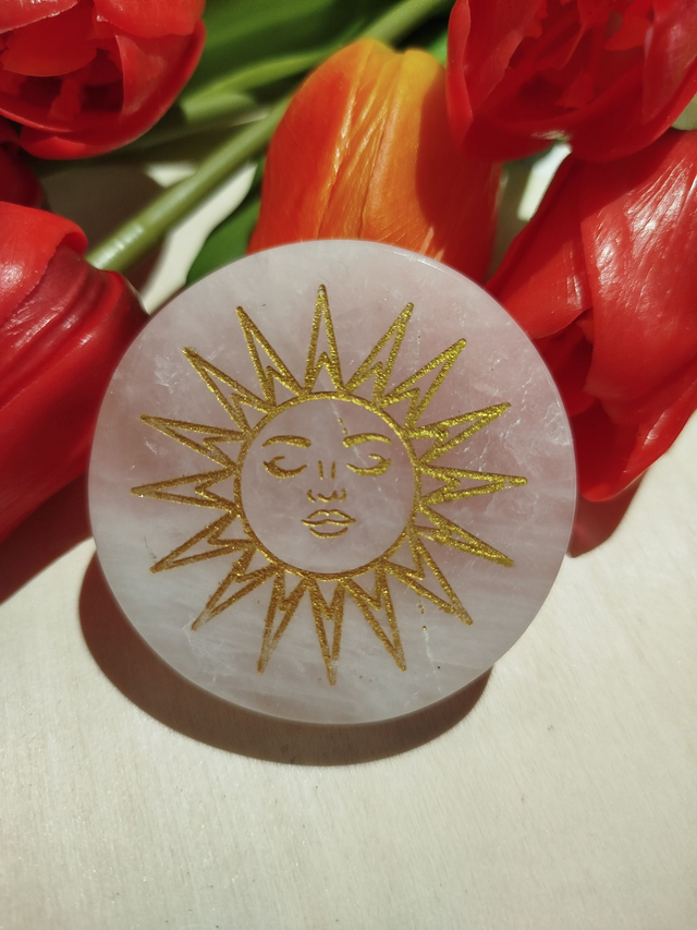 Disque soleil en quartz rose 
