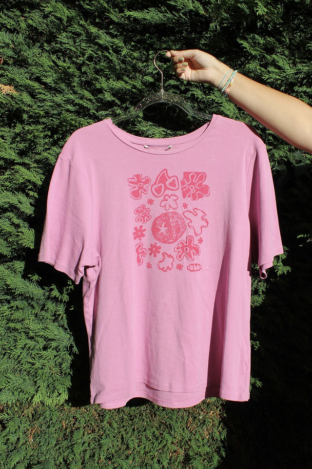 Magenta and Pink Flowery Printed T-shirt