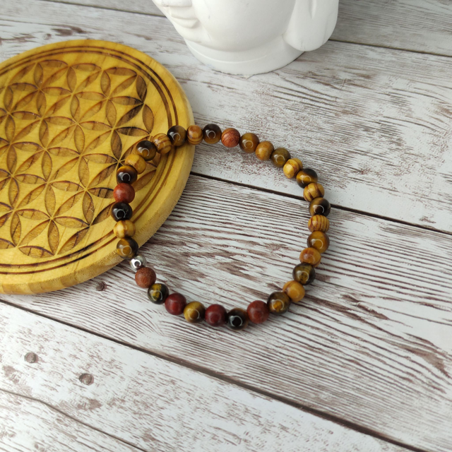 Bracelet lithothérapie &quot;Oeil de Tigre et Bois&quot;
