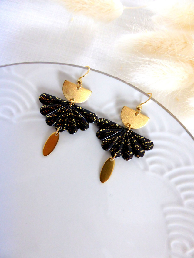 Boucles d'oreilles éventails - Nuit dorée