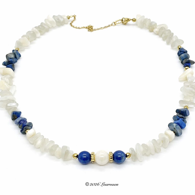 Collier Pierre de Lune &amp; Lapis Lazuli – Doré à l’or fin