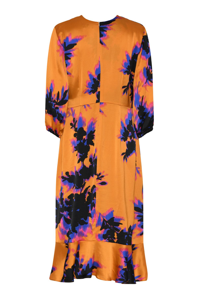 TIA Burnt Orange Print V-Neck Wrap Dress