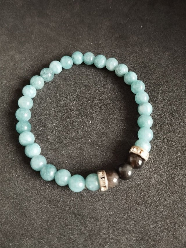 Bracelet en calcédoine bleu et obsidienne