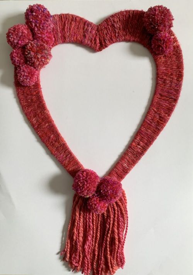 Handwoven Heart Wreath/Wall Hanging with Pom Poms