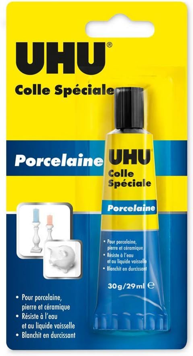 UHU Colle spéciale porcelaine - Colle idéale pour la porcelaine, le marbre, le grès et la céramique, blanche, tube 30g