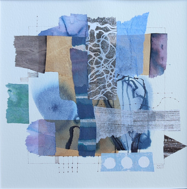 Kompozycja16, 30x30 (20x20 w świetle passe-partout) tech. mieszana 2021