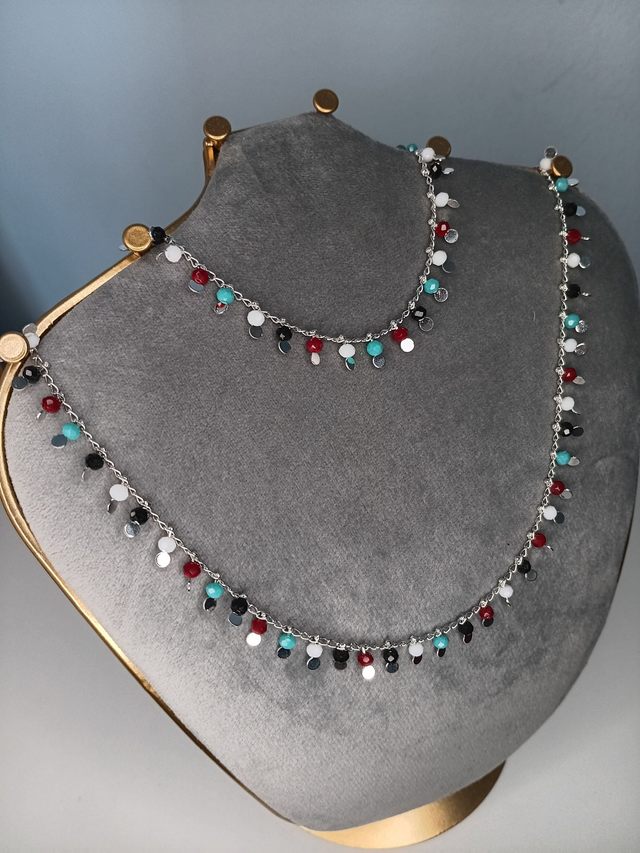 Parure collier et bracelet métal argenté