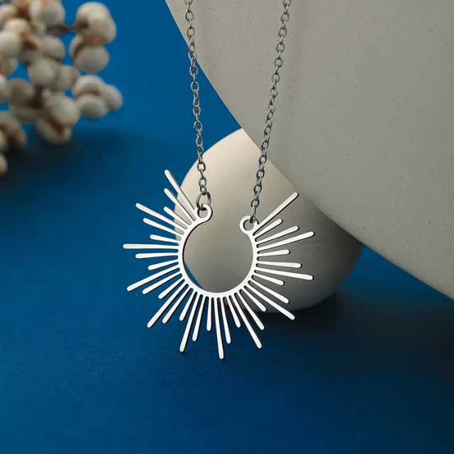 Sunburst necklace - silver stainless steel