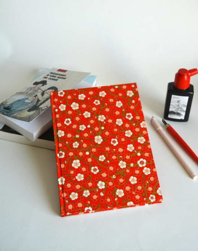 Carnet de notes à motifs de cerisiers japonais rouge
