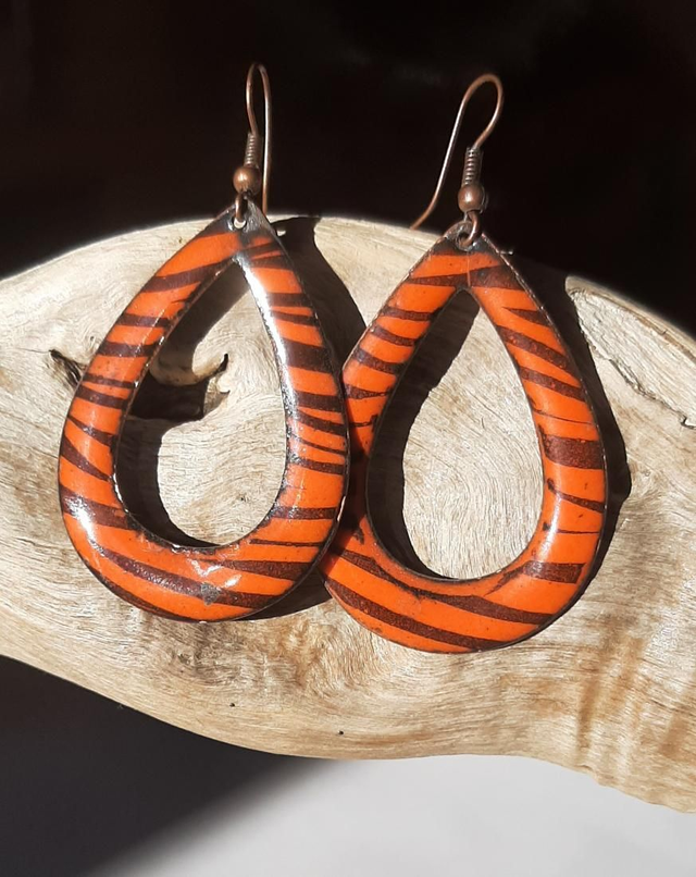 Boucles d'oreilles Gouttes Oranges " Zèbre "
