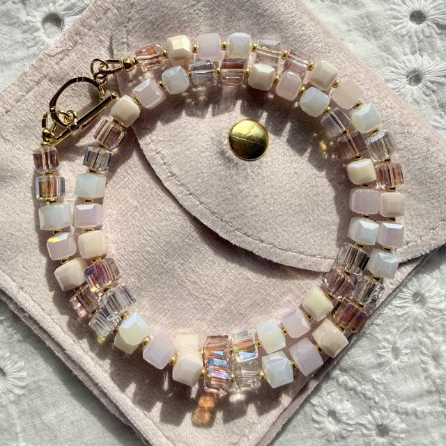 CELINE - Blush &amp; Iridescent Beaded Toggle Necklace