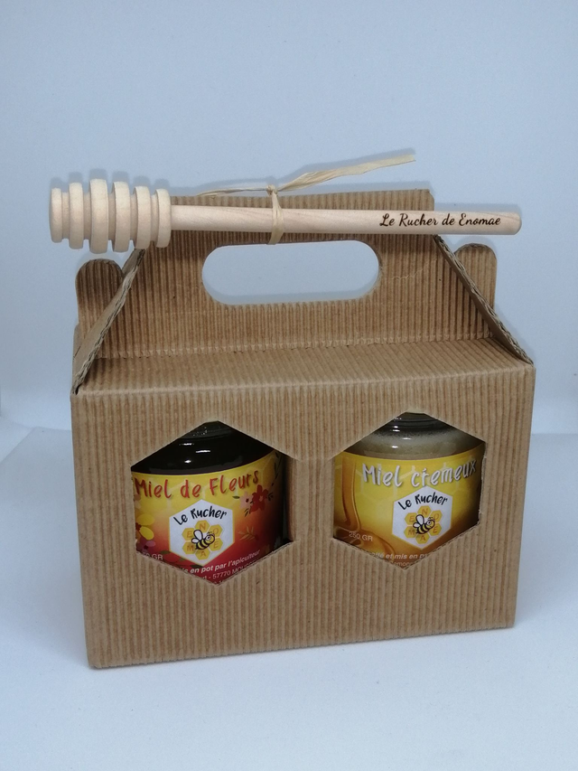 COFFRET 2 POTS 250g+ cuillere a miel gravé