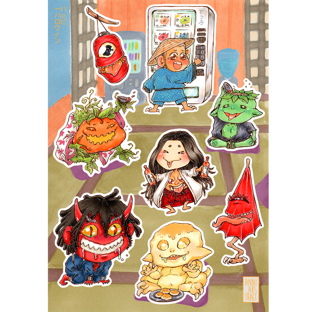 Original Art | Funky Lil Yokai Kiss-Cut Vinyl Sticker Sheet