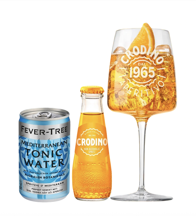 Crodino Spritz alkoholfrei mit Tonic Water Dose & Eiswürfel