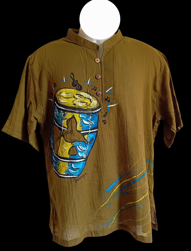 Chemise homme col mao peint main