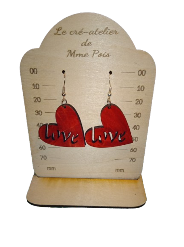 Boucles d'oreilles "Love" en bois et acier inoxydable