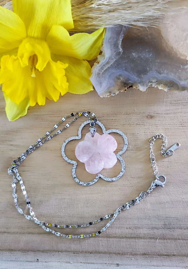 Collier "Flower" Quartz rose
