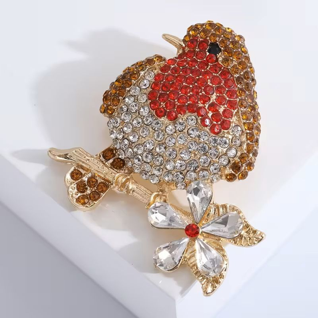 Rhinestone Robin Brooch 