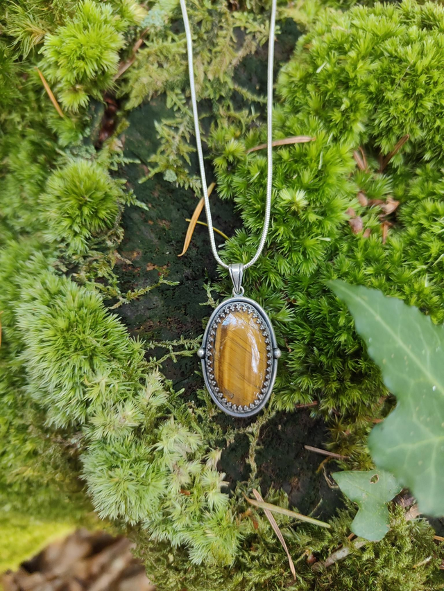 Pendentif Œil de Tigre en Argent Massif