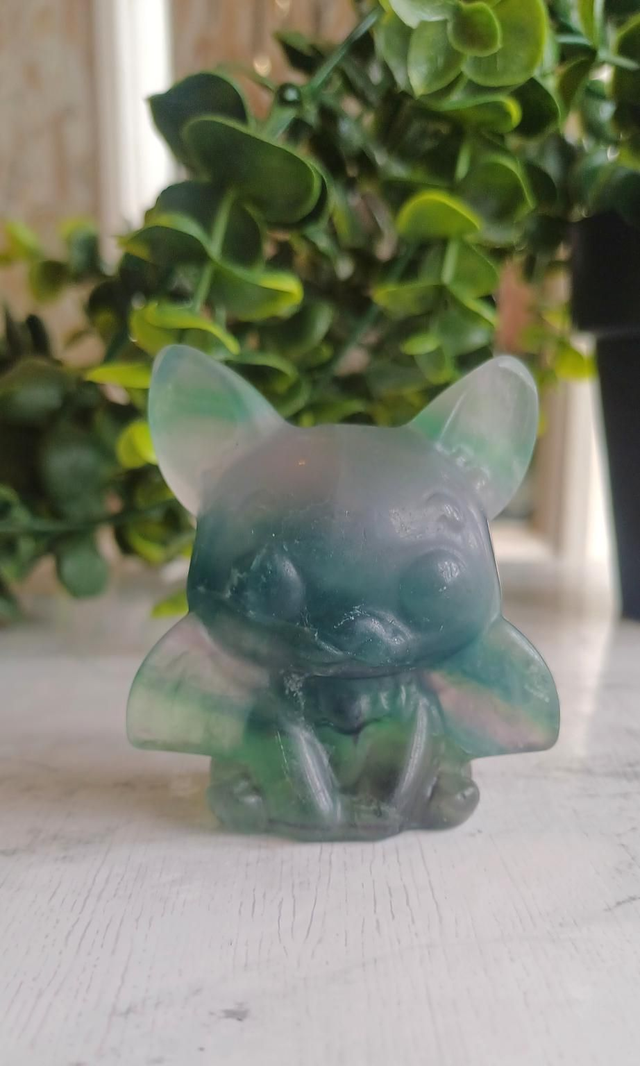Green Fluorite Cute Bat Carving