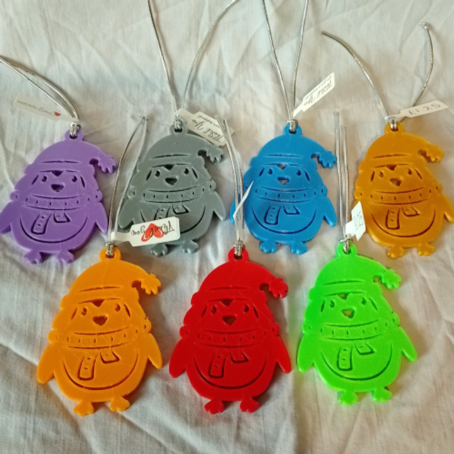 3D Printed Penguin Christmas Tree Ornament in 7 Vibrant Colours