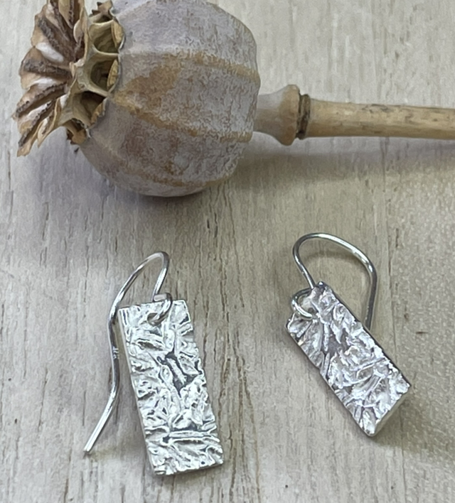 Small Textured Silver Drop Earrings - Poppy Texture Collection 