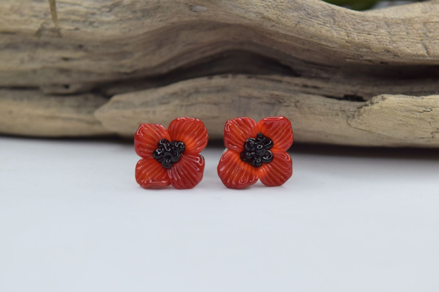 PUCES FLEURS ROUGE CERISE ORANGÉ MONTURE INOX GRIS (PF8)