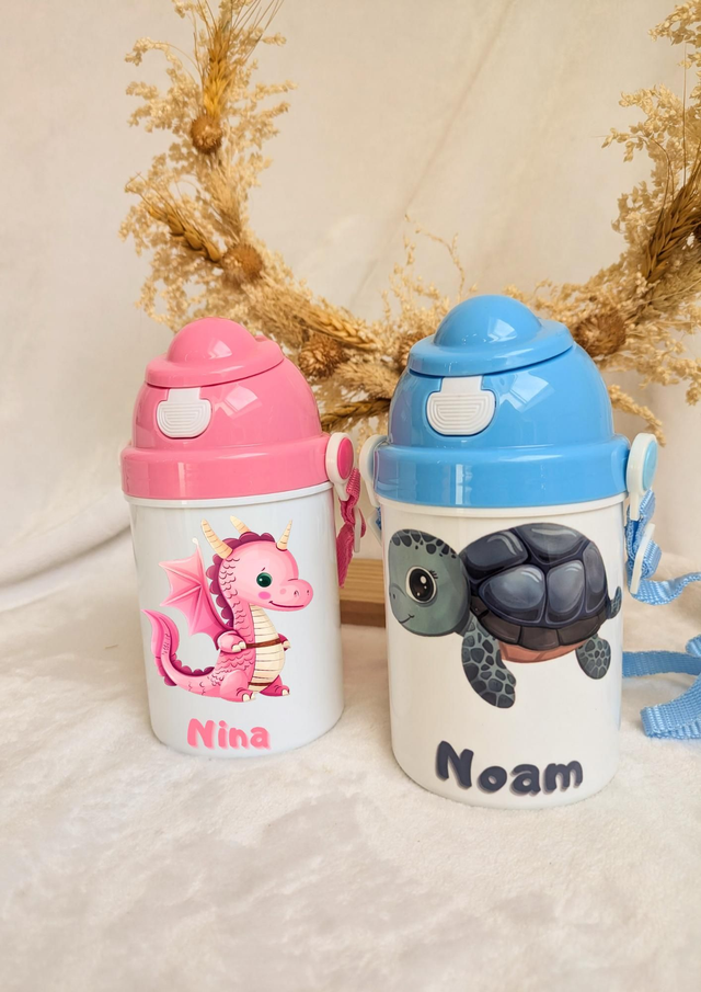 Gourde pour enfant ou bébé personnalisé pour l'école où la nounou, avec image mignonne et prenom