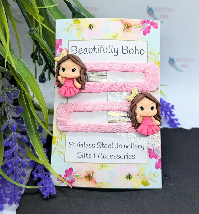 Pink Ribboned Princess Snap Hair Clips 