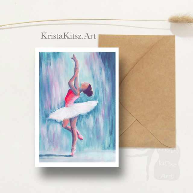 Ansichtkaart Ballerina schilderij blauw, inclusief envelop, van origineel schilderij  