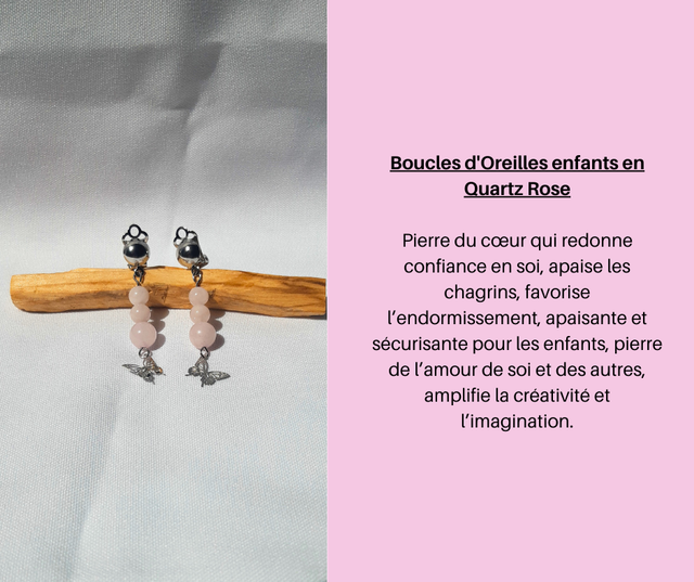 188- Boucles d'Oreilles enfants en Quartz Rose