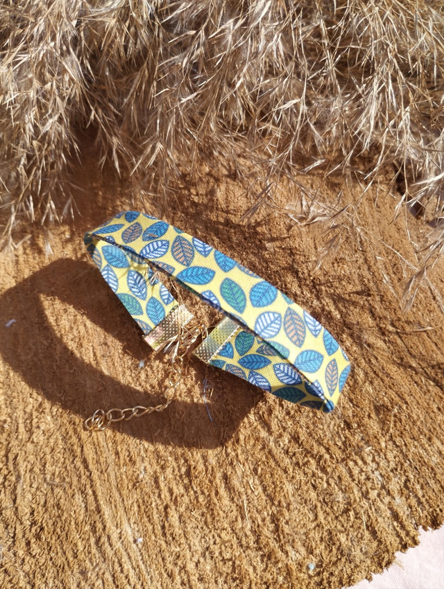 Bracelet large en tissus - motif Automne jaune