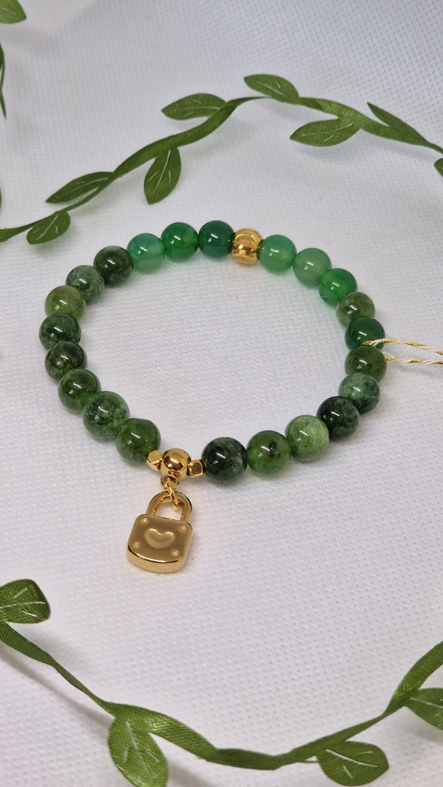 Bracelet Agate et Jade vert en 0,8 cm 