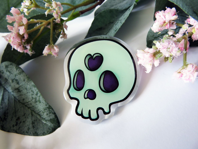 Skull with Carved Heart Pin