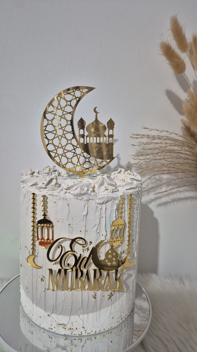 Set ensemble cake topper Eid mubarak en acrylique 6 pièces 