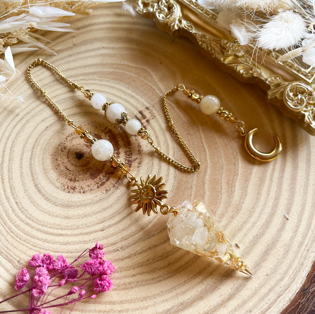 Pendule Céleste Pierre de lune et Citrine chauffée