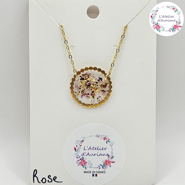 Collier "Rose & feuilles or" doré