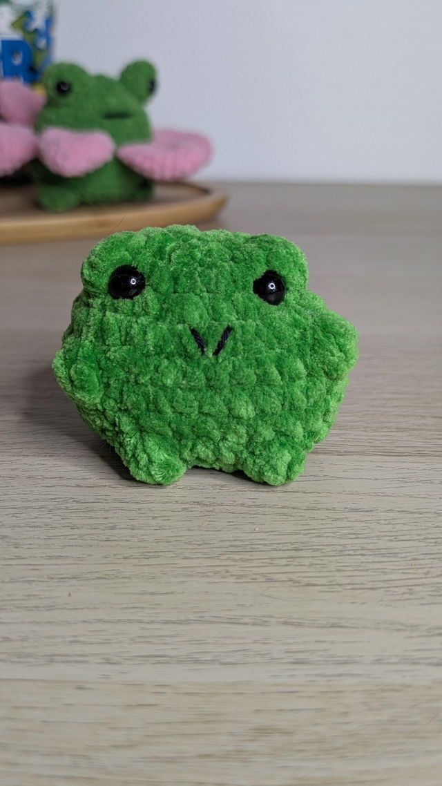 Peluche grenouille crochet fait main – modèle Fergie personnalisable