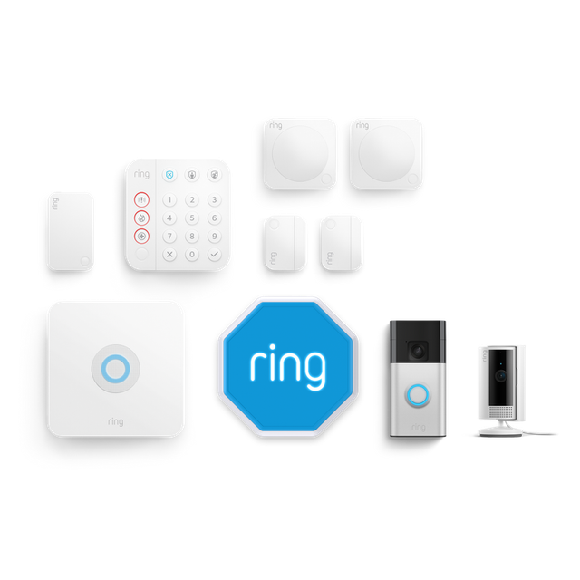 Ring Alarm, Indoor Camera 2nd Gen + Battery Video Doorbell Pack [M] With Siren