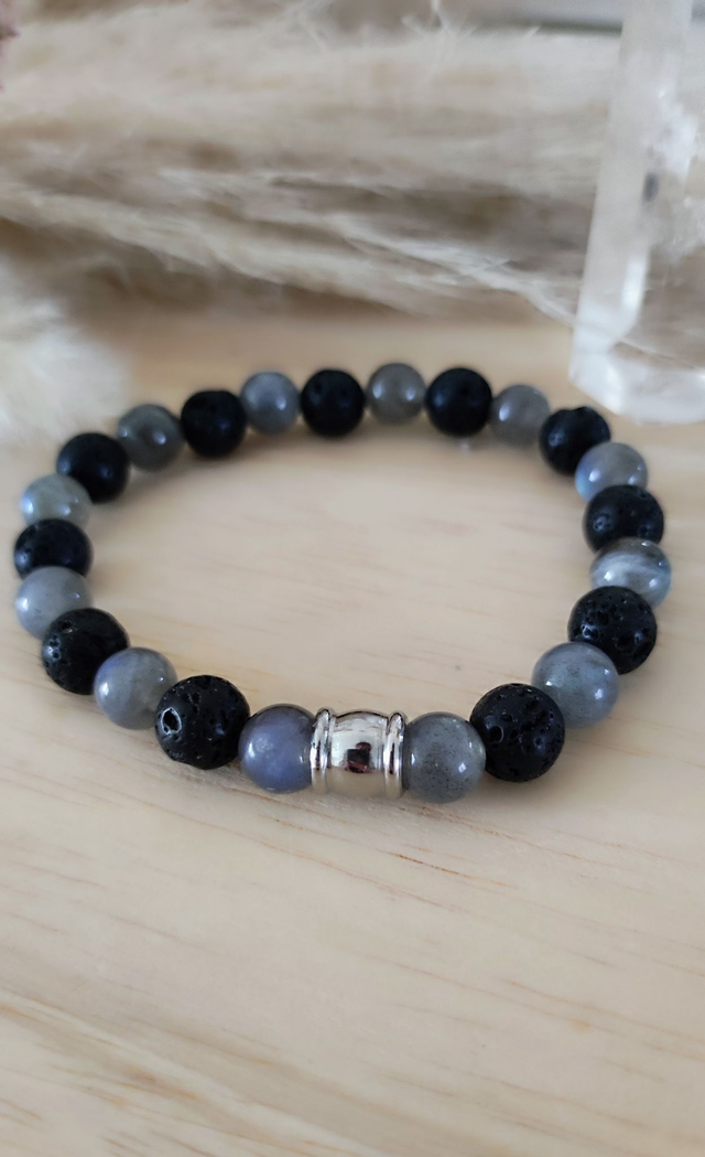 Bracelet "Protection et Stress" Labradorite et Pierre de lave