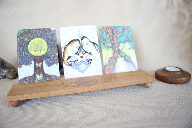 Support pour oracles Porte carte illustrées en bois Porte-cartes Tarot