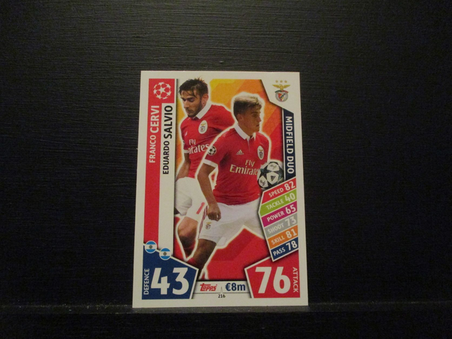 Franco Cervi / Eduardo Salvio - UEFA Champions League Match Attax 2017/18 Original Trading Card #216