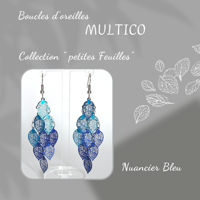 Boucles d&#039;oreilles MULTICO - Collection petites Feuilles - Nuancier Bleu 