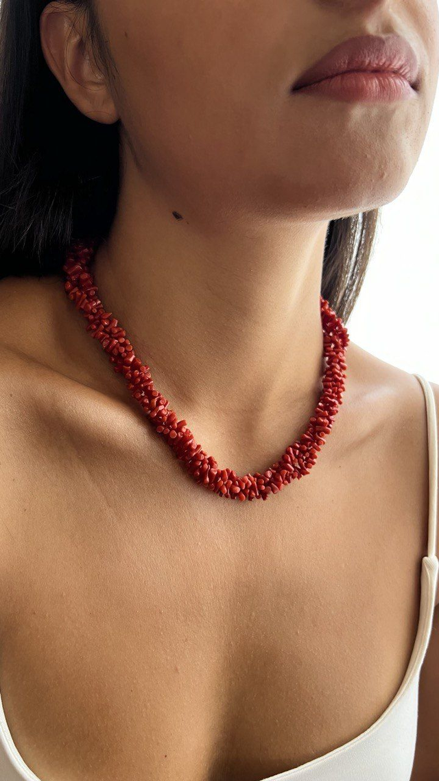 Collana Torchon Corallo 3 fili