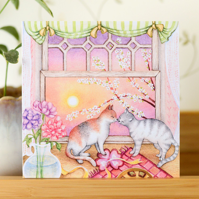 "Cats in Love" folded postcard