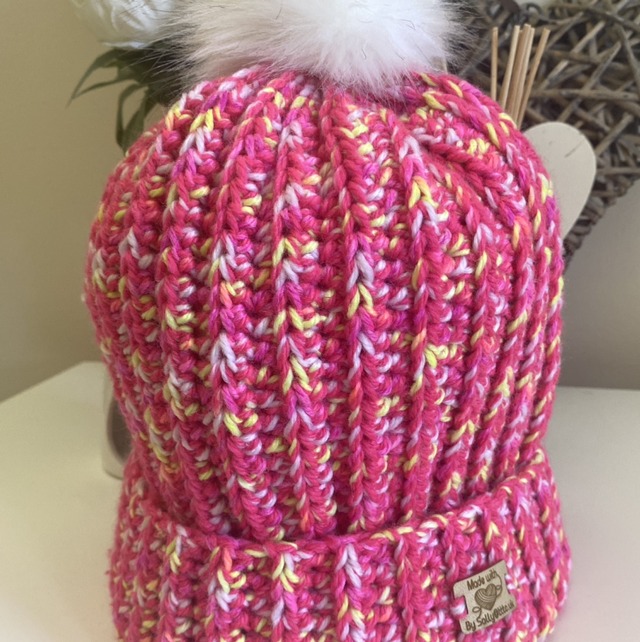 Handmade Crochet Beanie - Yellow/Pink Multi